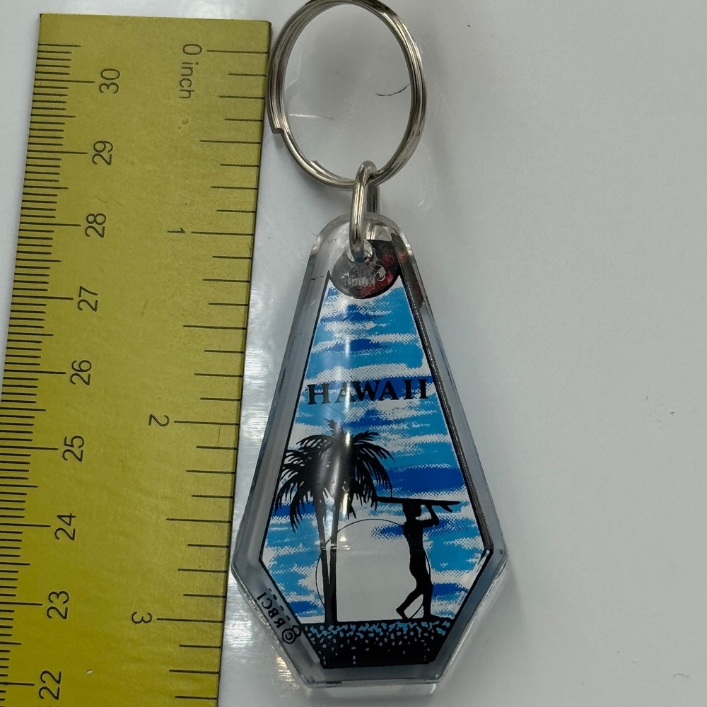 Hawaii RBCI Acrylic‎ Keychain Surfer Palm Tree Souvenir Blue White